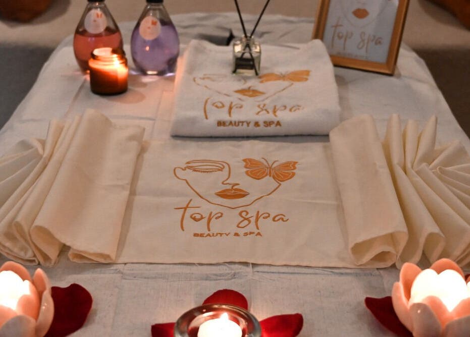 Elegant spa setup with candles at Top Spa Home Services توب سبا للنساء, Riyadh, Riyadh Province, SA.