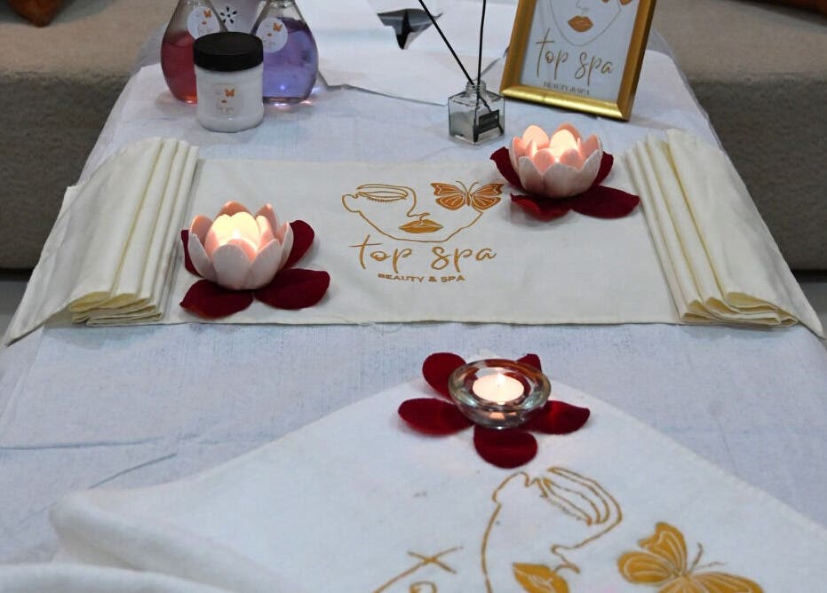 Calming spa setup at Top Spa Home Services توب سبا للنساء in Riyadh, Riyadh Province, SA enhancing relaxation.