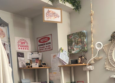 DB Skin/Therapy cozy corner with decor and awards, Cleator Moor, England, GB.