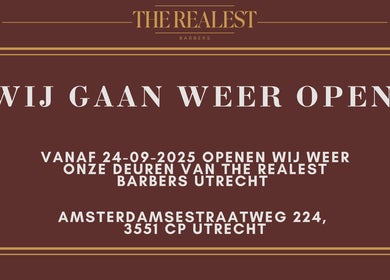 Aankondiging van heropening bij The Realest Barbers Utrecht, Utrecht, Utrecht, NL.