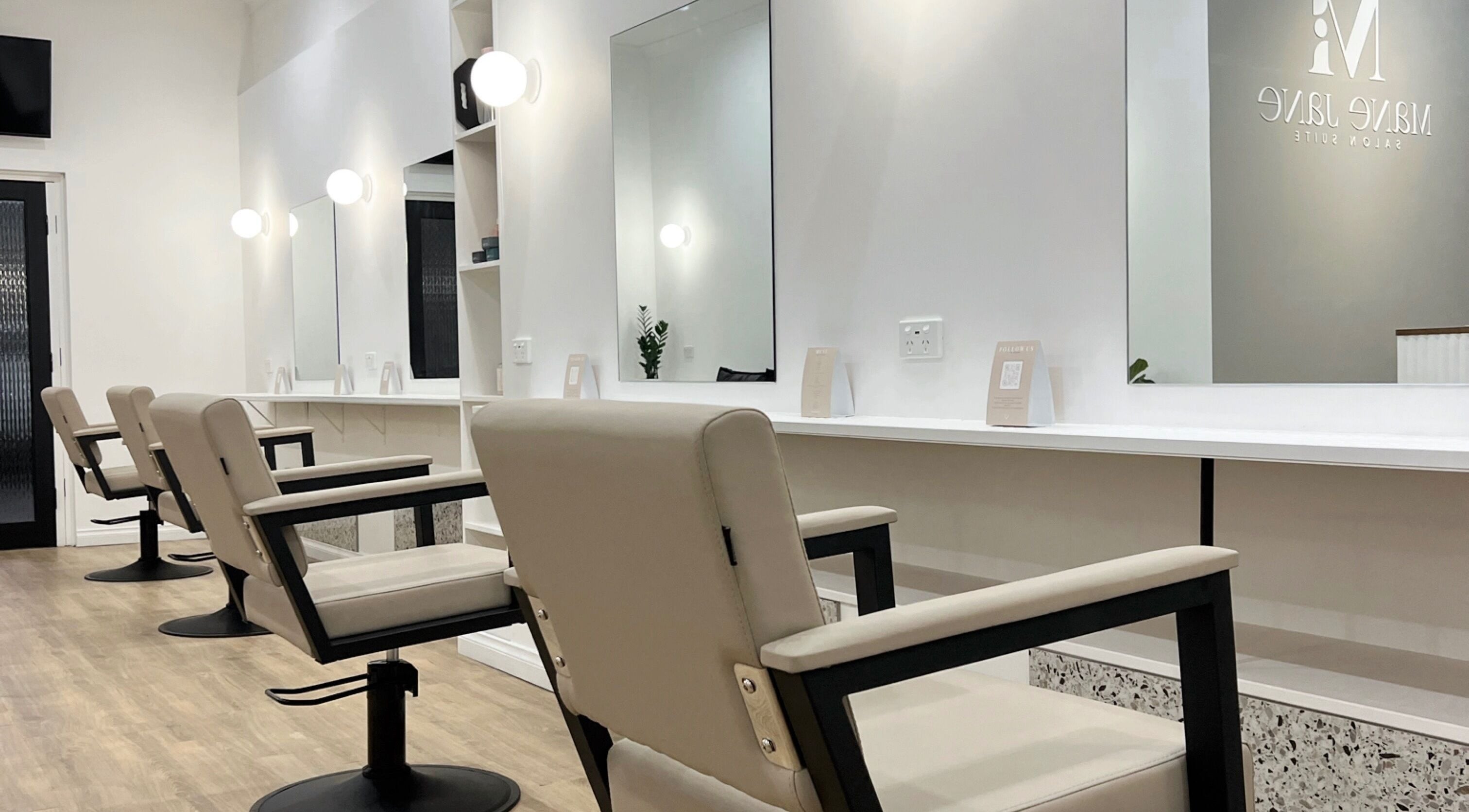 Modern styling chairs and mirrors at Mane Jane Salon Suite in Ethelton, South Australia, AU.