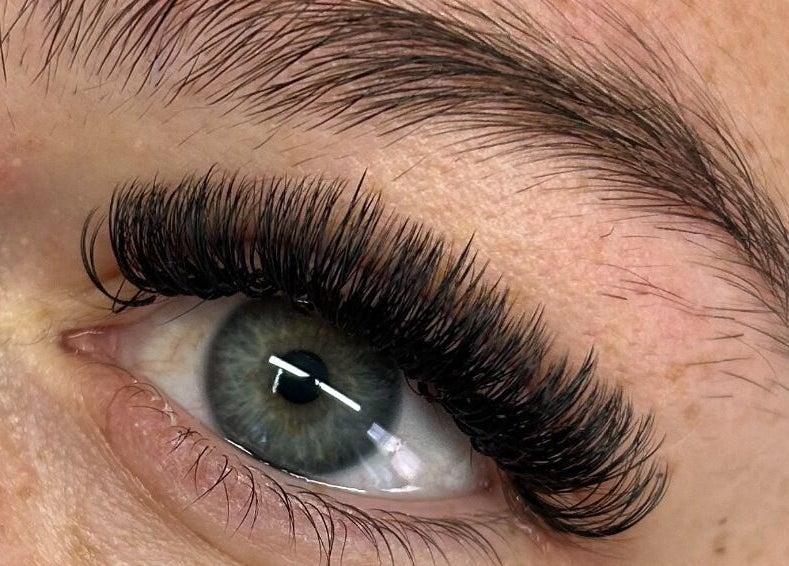 Close-up of elegant eyelash extensions from Locks and Lashes in Cambridge, England, GB.