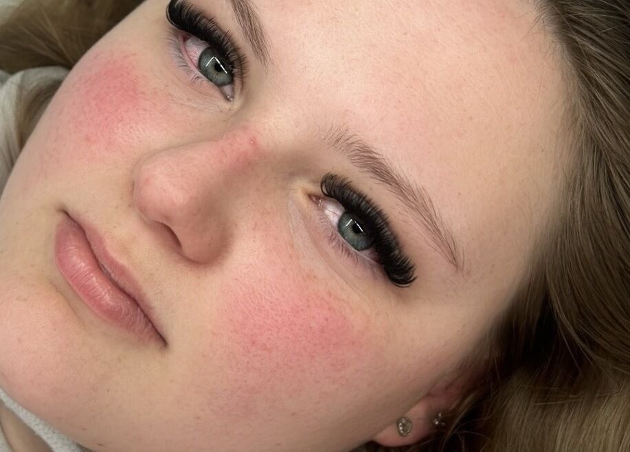 Close-up of lush eyelash extensions at Locks and Lashes, Cambridge, England, GB.