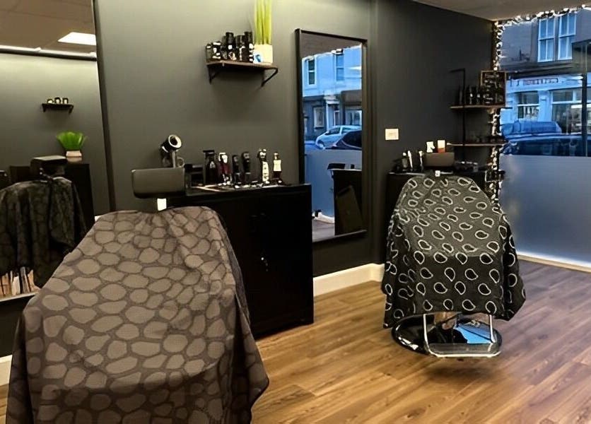 Modern interior of SLIX. Barber Co in Perth, Scotland with stylish chairs and sleek decor.
