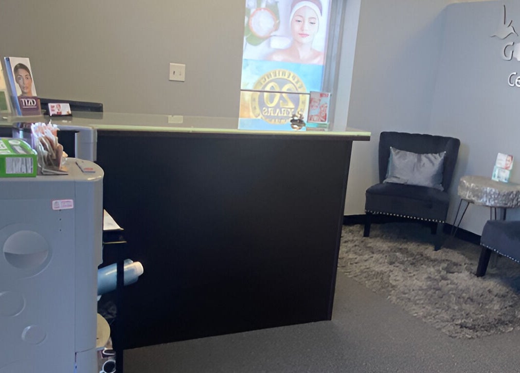 Welcoming reception area at Gorgeous Ever Center, Roswell, Georgia, US, showcasing modern elegance.