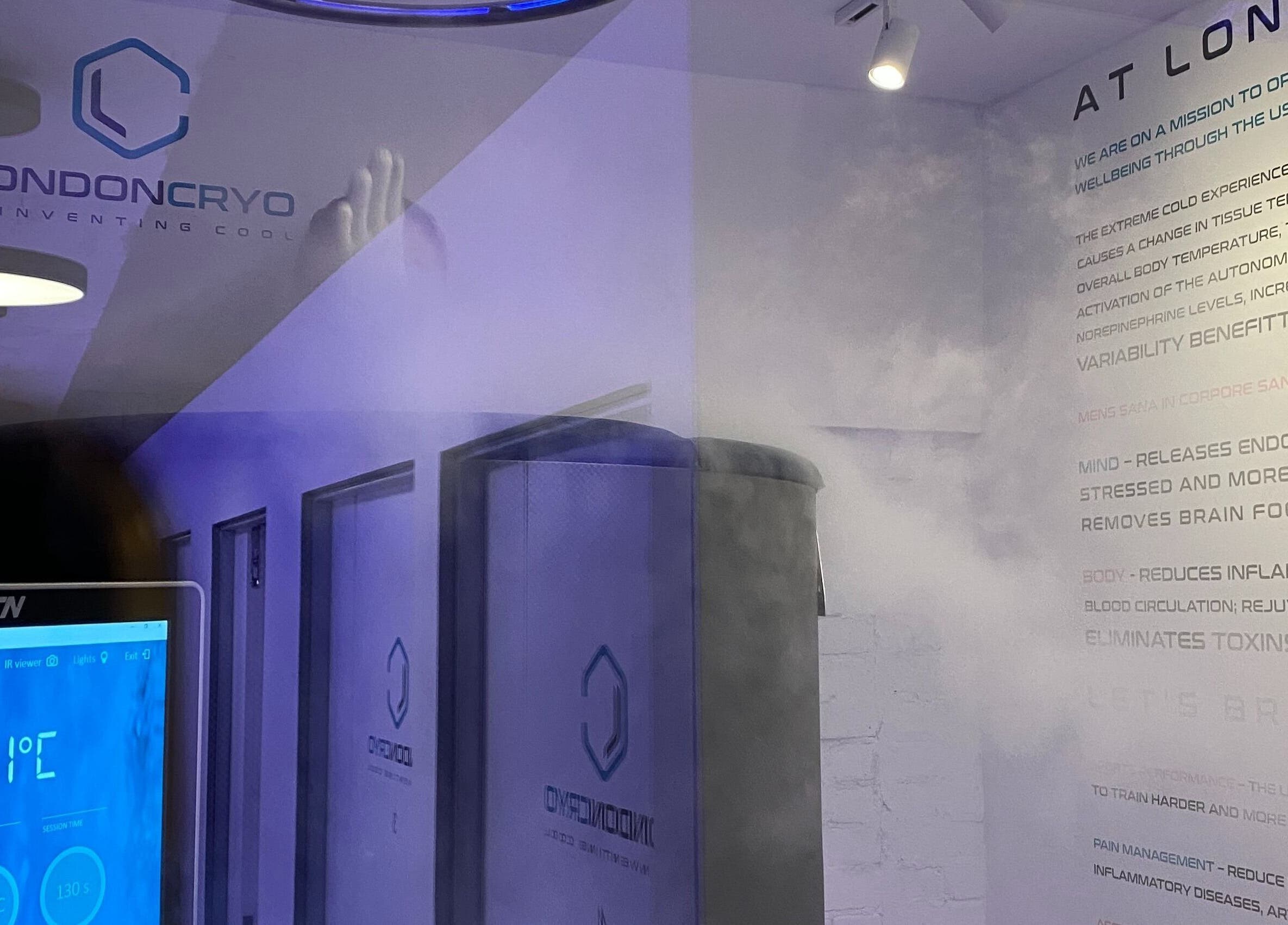 Interior of LondonCryo St Johns Wood in London, England, showcasing advanced cryotherapy chambers.