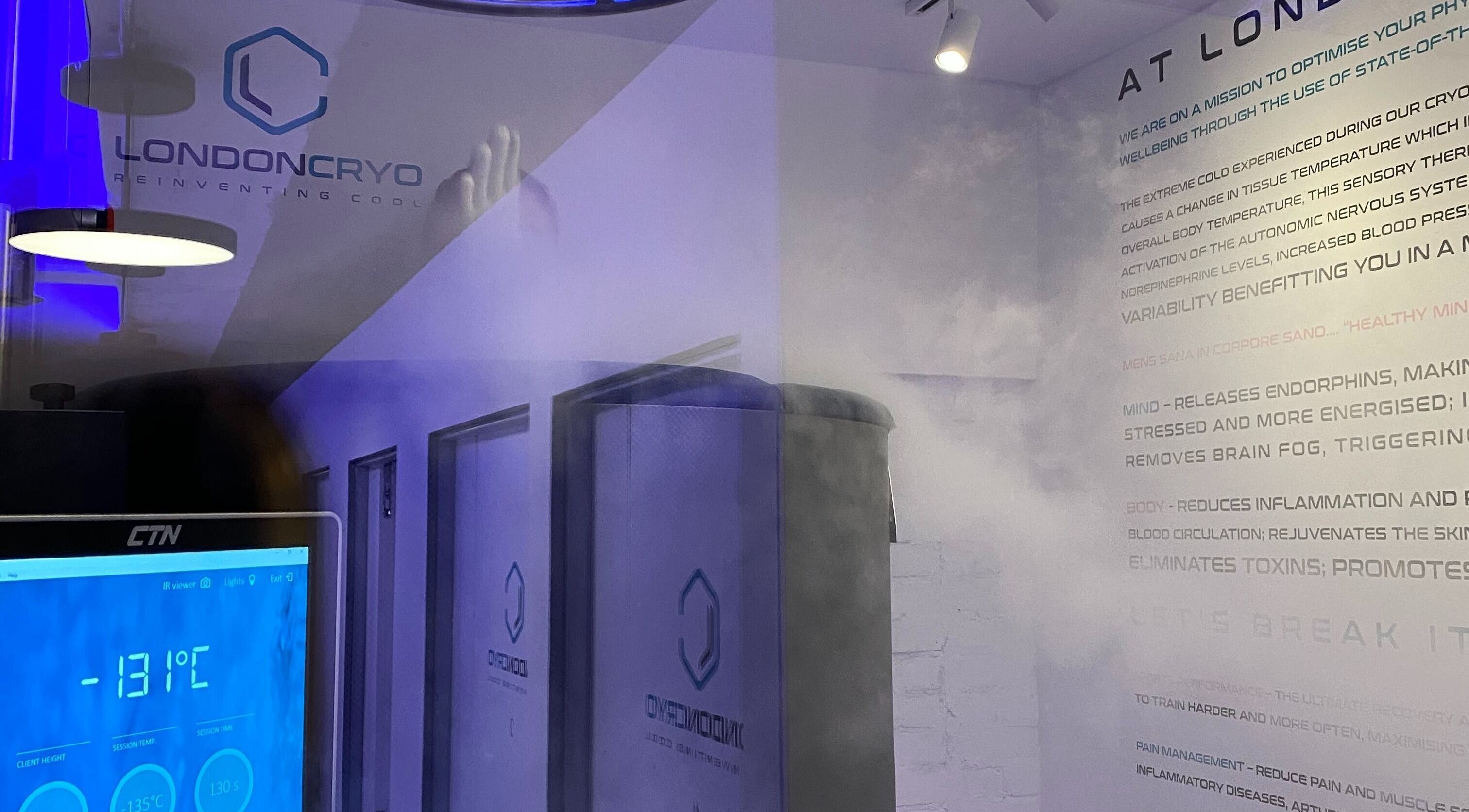 Interior of LondonCryo St Johns Wood in London, England, showcasing advanced cryotherapy chambers.