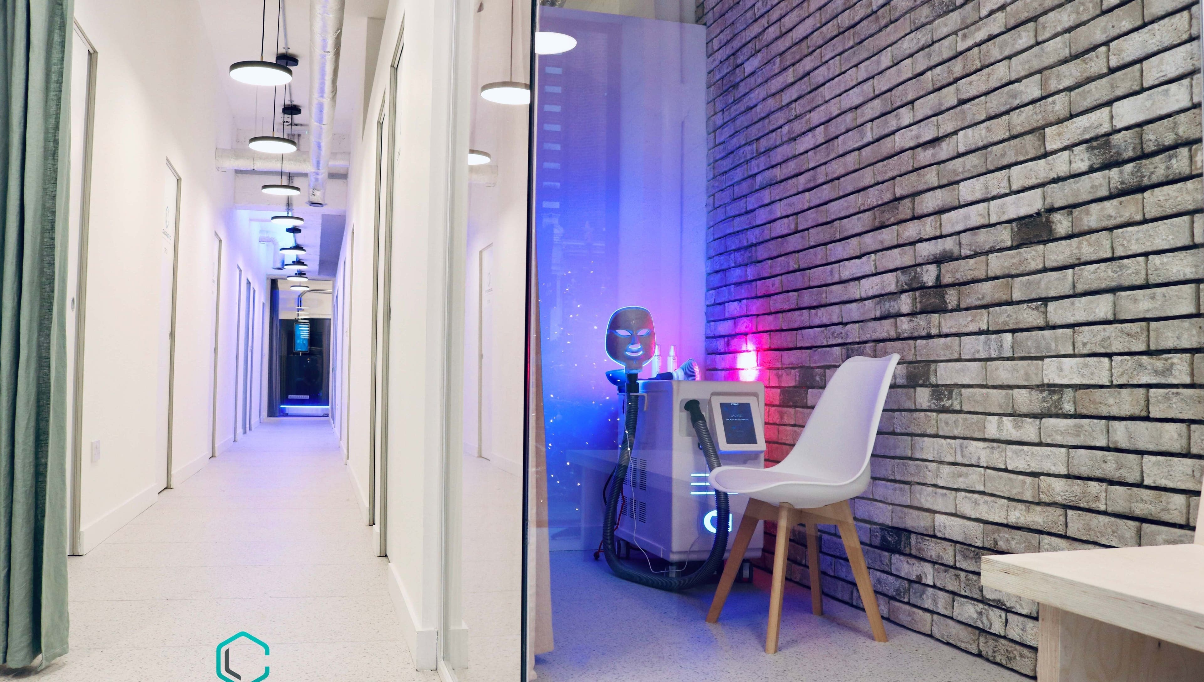 Modern hallway at LondonCryo Belgravia featuring sleek design in London, England, GB.