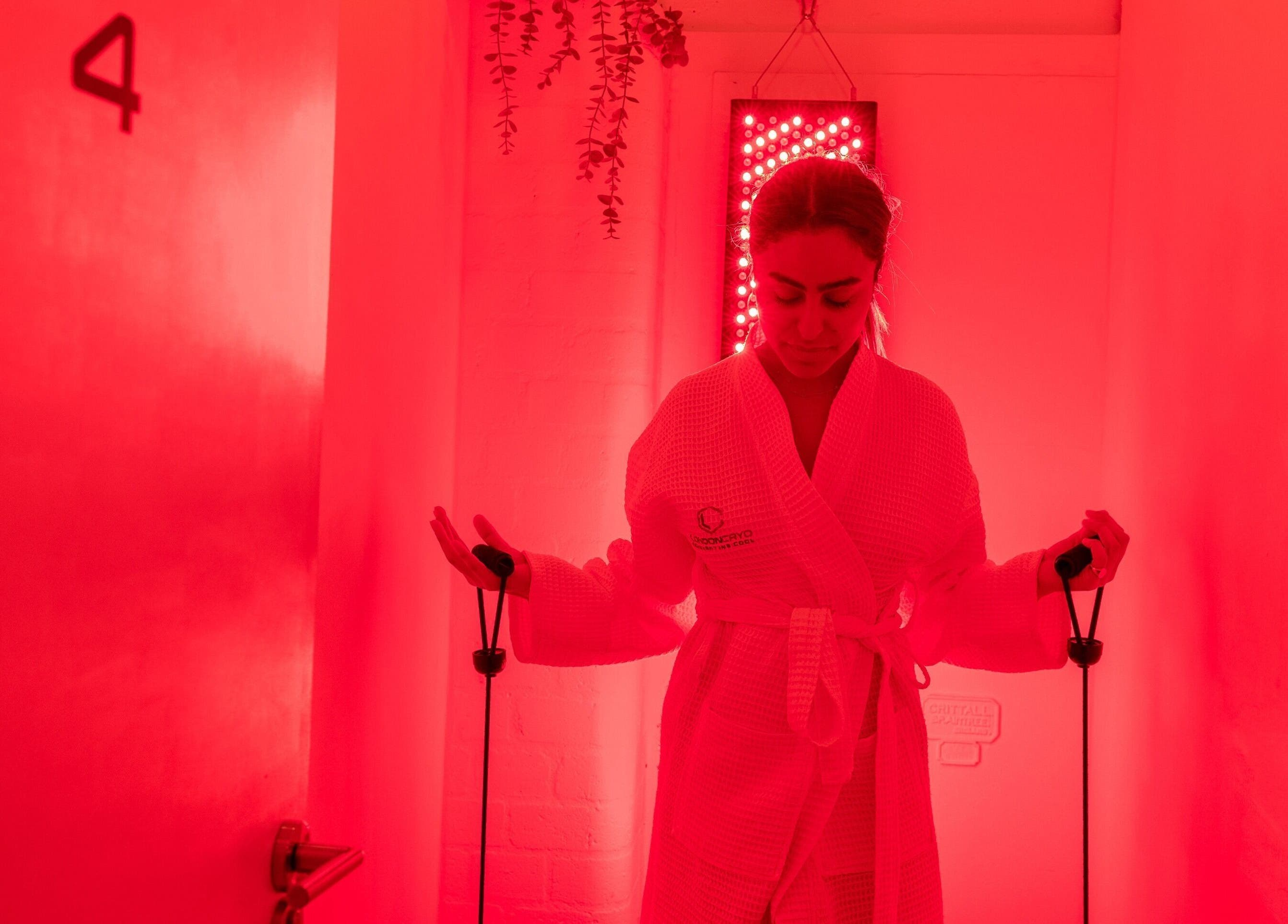 Person enjoying red light therapy at LondonCryo Belgravia, London, England, GB.