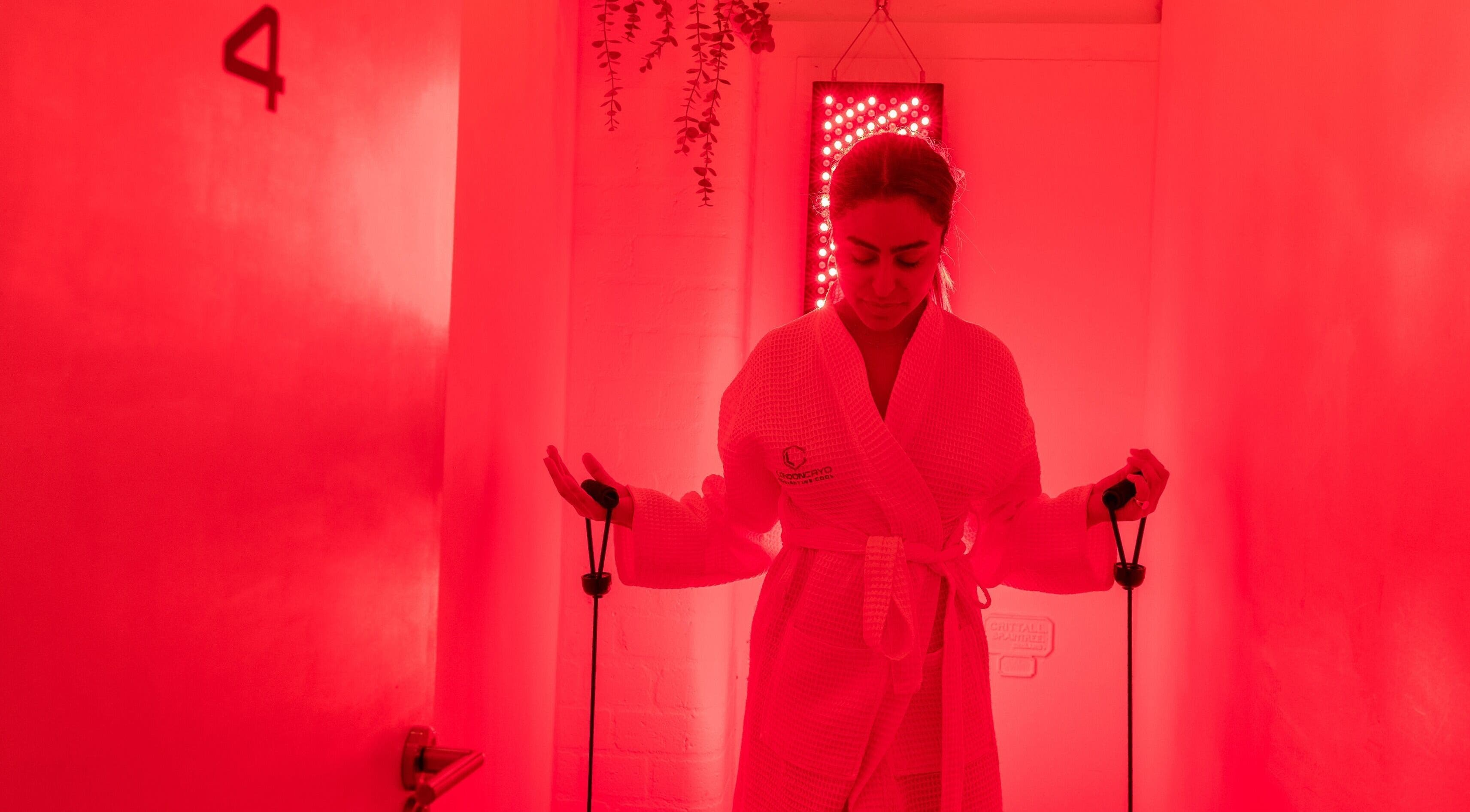 Person enjoying red light therapy at LondonCryo Belgravia, London, England, GB.