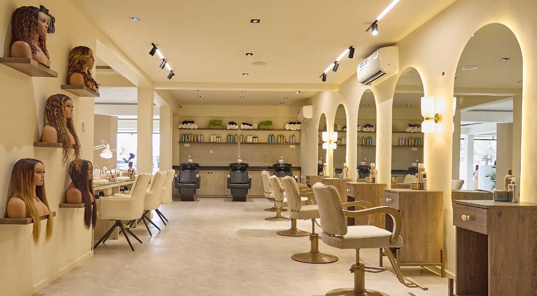 CBK Beauty Flagship Salon, Accra, offers a luxurious interior with styling stations and premium decor.