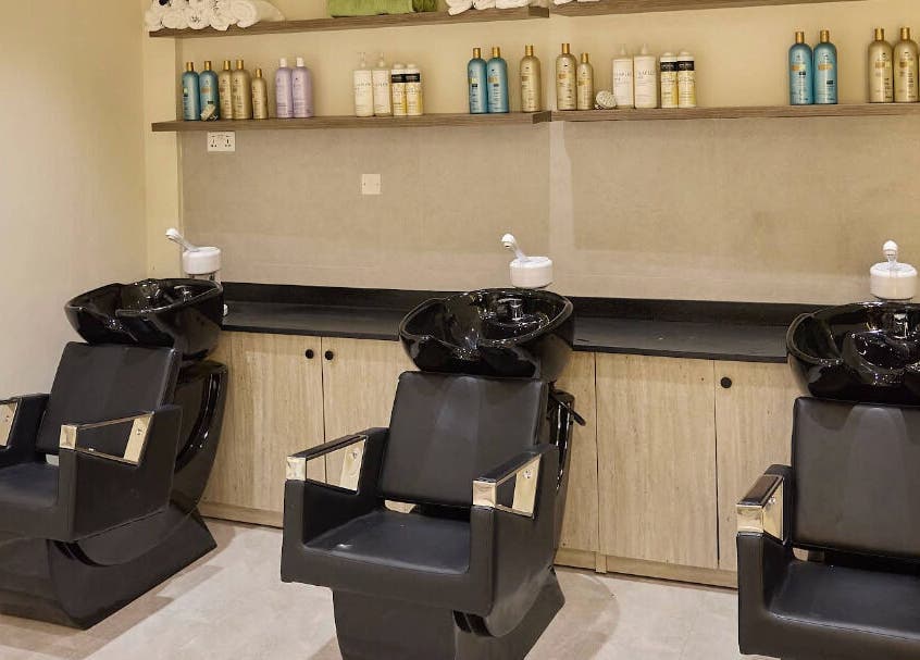 Modern wash stations at CBK Beauty Flagship Salon, Accra, Greater Accra Region, GH offer a luxurious hair care experience.