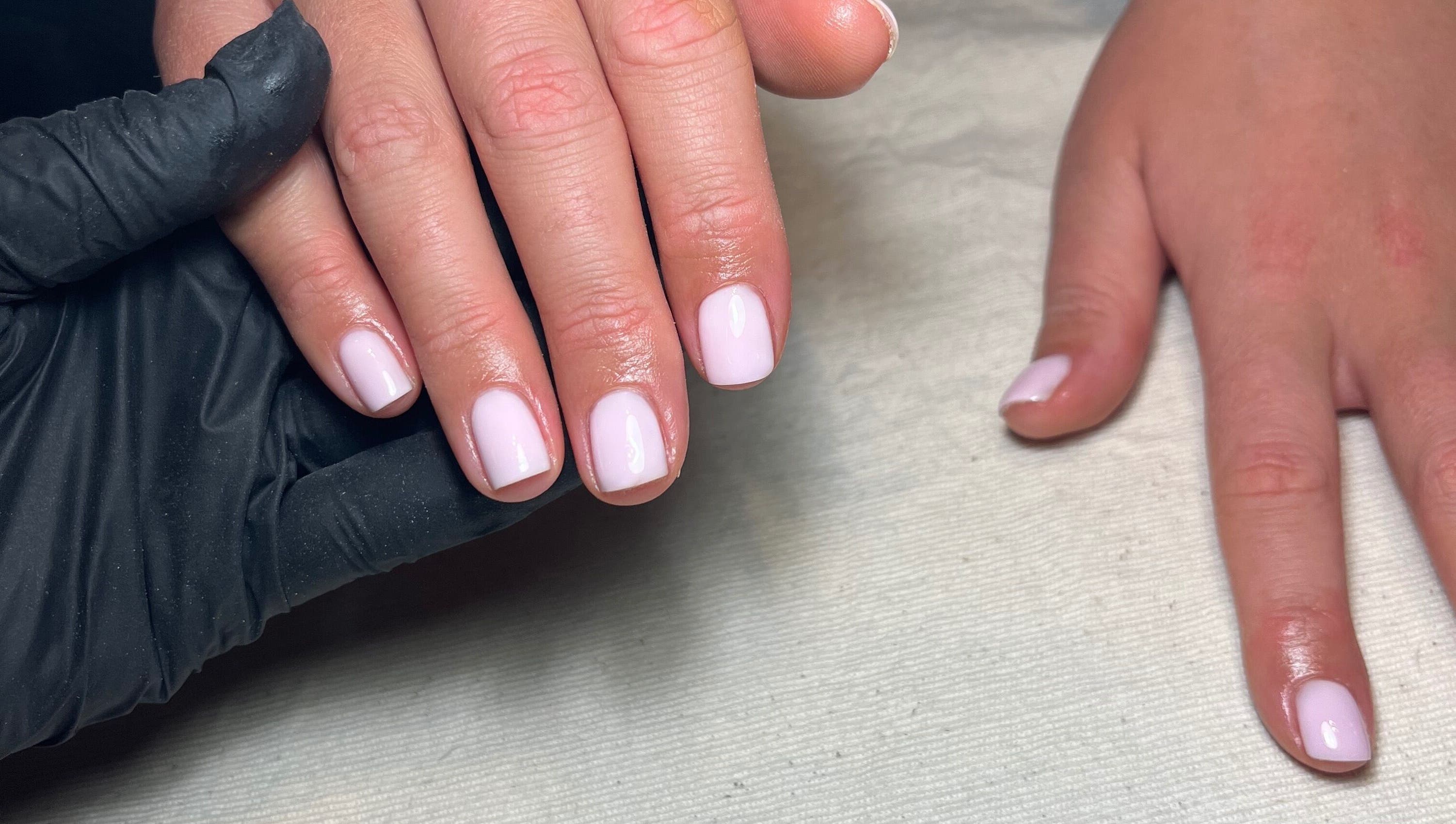 Manicure at Polished by Megan, Ashington, England, GB showcasing flawless light pink nails.