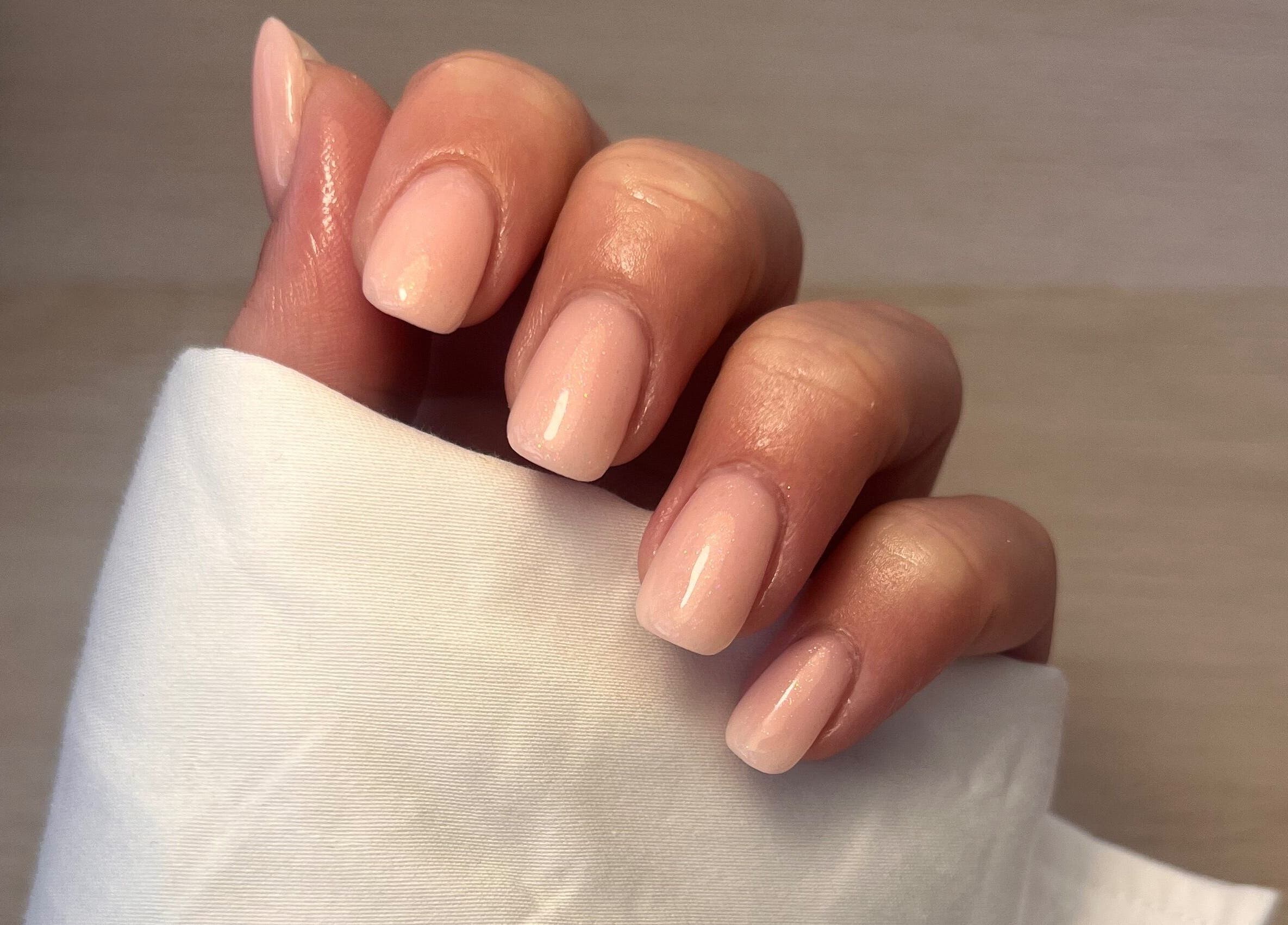 Polished by Megan's chic nude manicure in Ashington, England, GB.