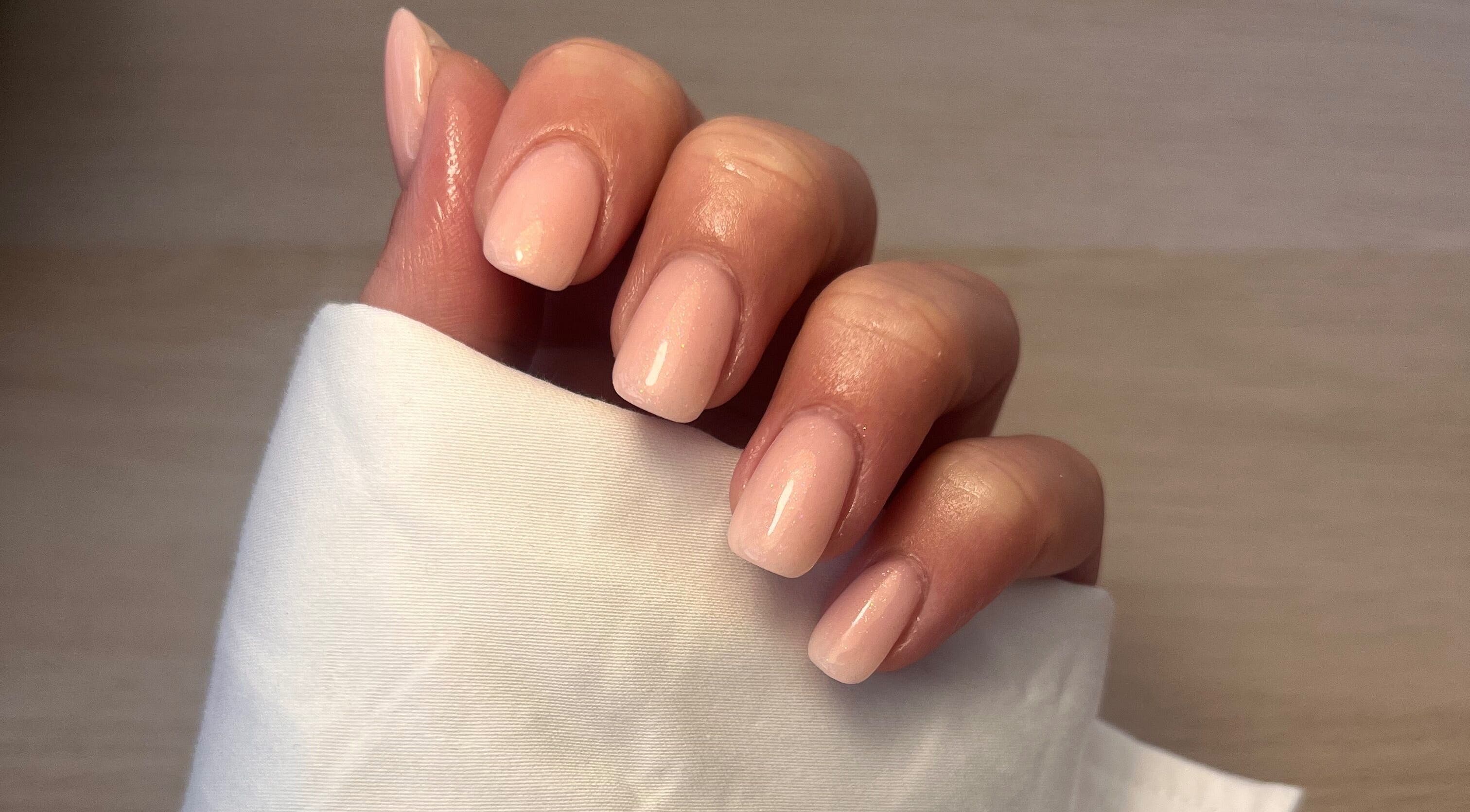 Polished by Megan's chic nude manicure in Ashington, England, GB.