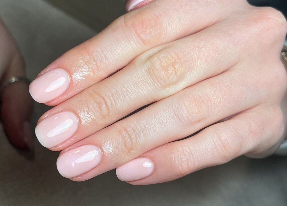 Elegant pink manicured nails at Polished by Megan, Ashington, England, GB.