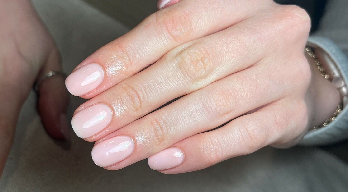 Elegant pink manicured nails at Polished by Megan, Ashington, England, GB.