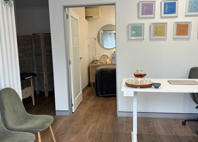 Relaxing spa room at Your Healing Hub & Abiding Body Wellness, Helensvale, Queensland, AU with modern decor.