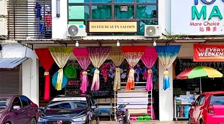 Front view of Sister Beauty Saloon in Mukah, Sarawak, MY showcasing vibrant decor and welcoming entrance.