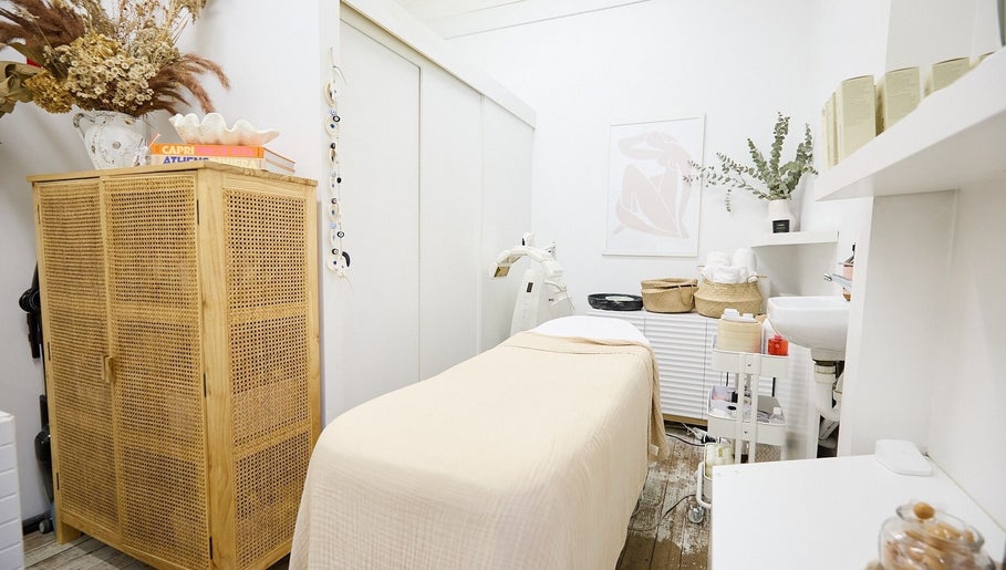Serene treatment room at Parlour Box, North Bondi, New South Wales, AU with calming decor and spa bed.