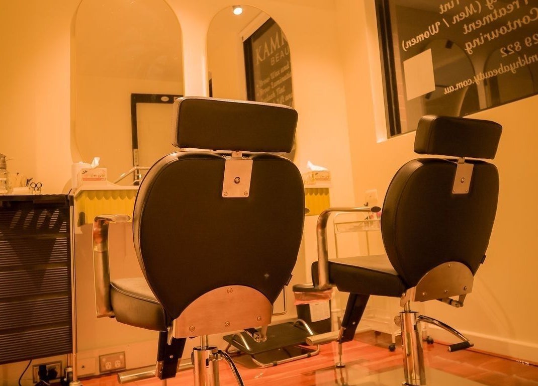 Elegant salon chairs at Kamkhya Beauty, Subiaco, Western Australia, AU offer a relaxing atmosphere.