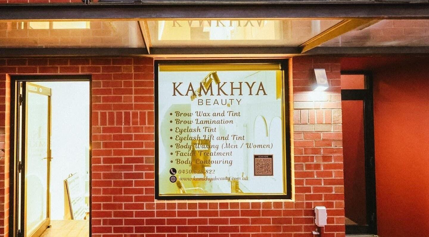 Kamkhya beauty entrance in Subiaco, Western Australia, AU showcasing services like brow wax and facial treatments.