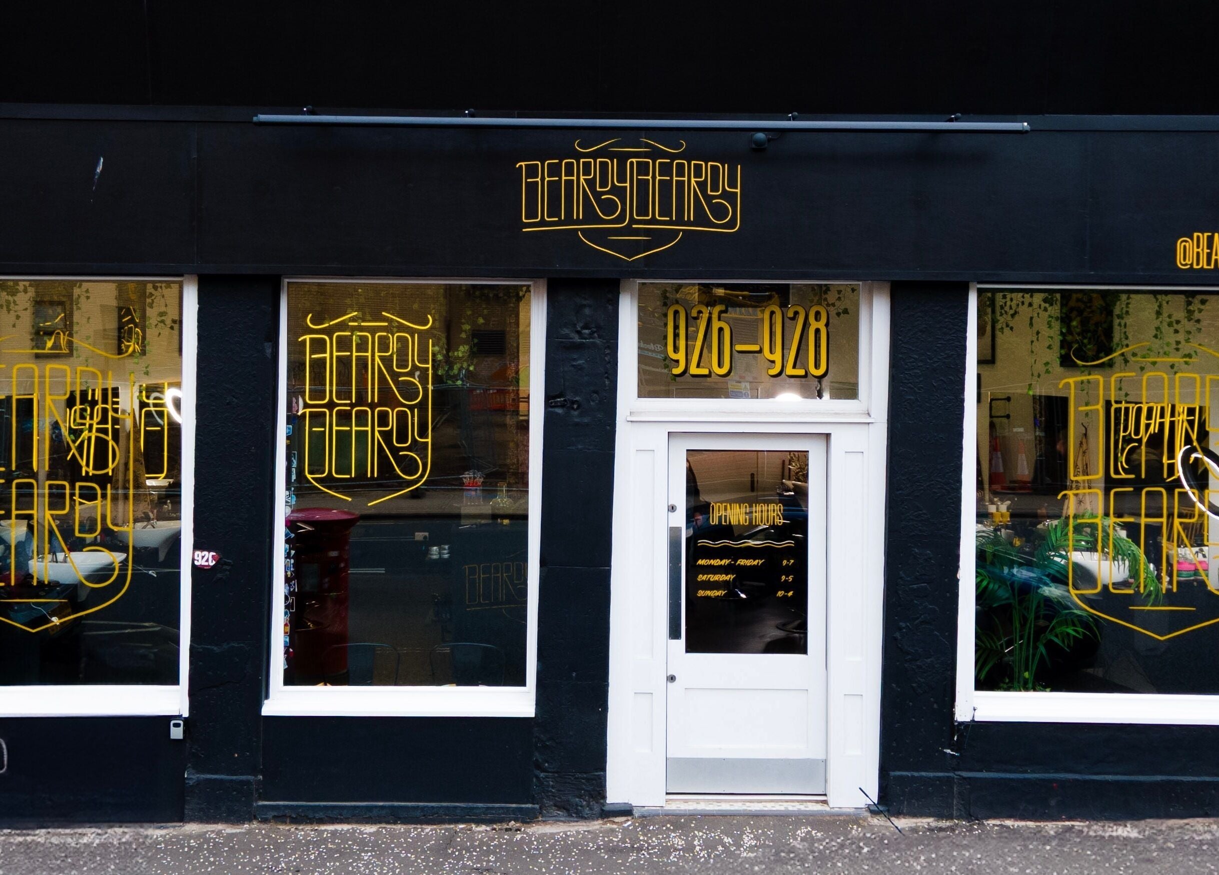 BeardyBeardyFinnieston storefront in Glasgow, Scotland, GB showcasing stylish design and branding.