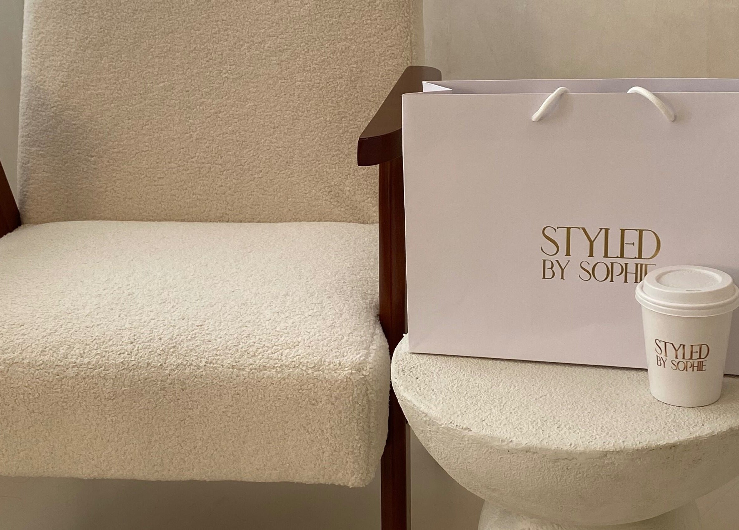 Stylish setup at Styled By Sophie, Leeds, England, GB featuring elegant chair and branded decor.