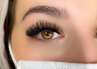 Close-up of eyelash extensions at Lashes Studio, San Jose, California, US, showcasing fullness and style.