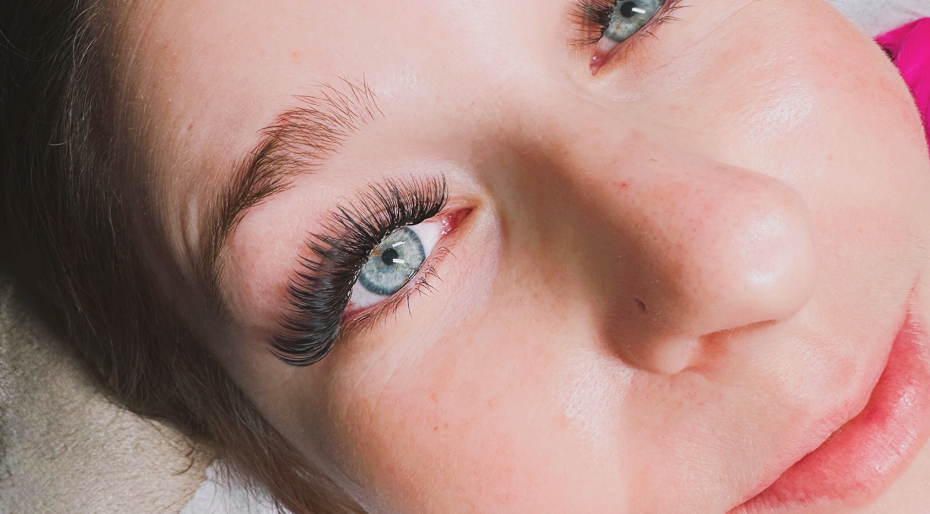 Close-up of elegant eyelash extensions at Lashes Studio, San Jose, California, US.