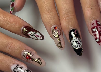 Intricate hand-painted nail art at Ctrl Nails in Tinana, Queensland, AU showcases unique design elements.