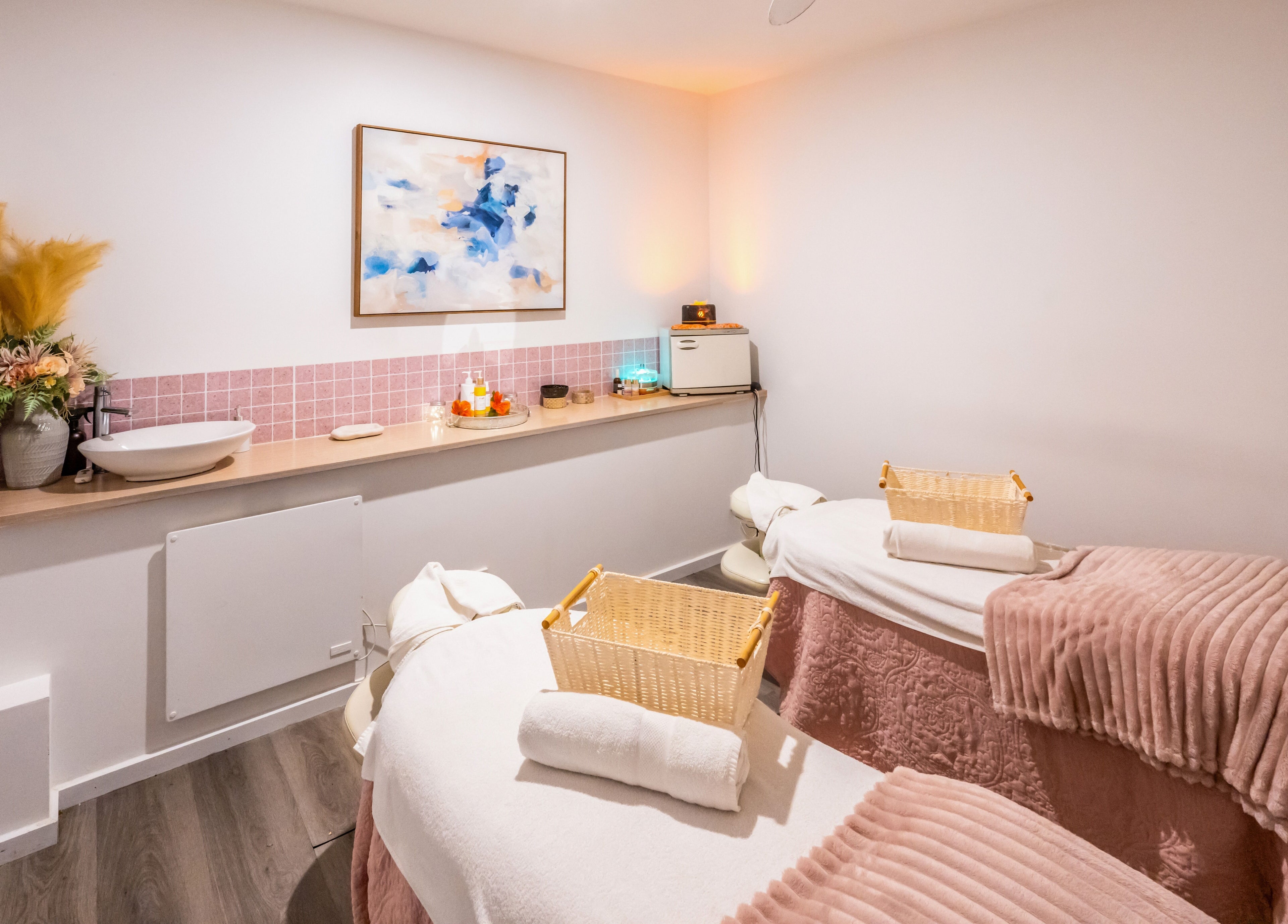Relaxing spa room at Timeless Day Spa in Rye, VIC, AU with cozy massage tables and tranquil decor.