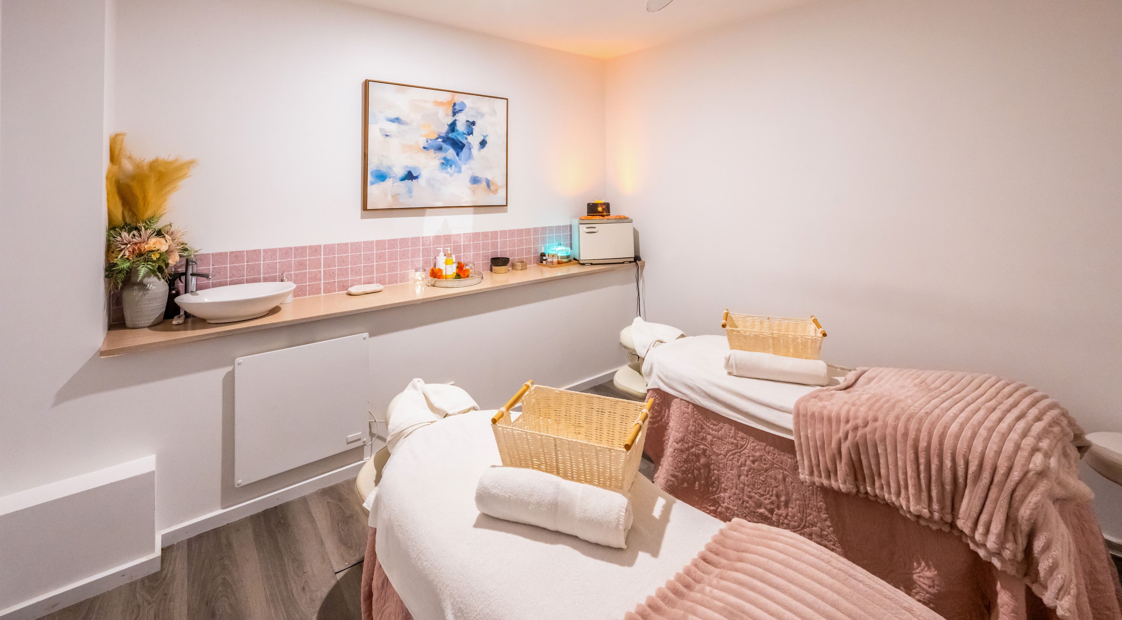 Relaxing spa room at Timeless Day Spa in Rye, VIC, AU with cozy massage tables and tranquil decor.