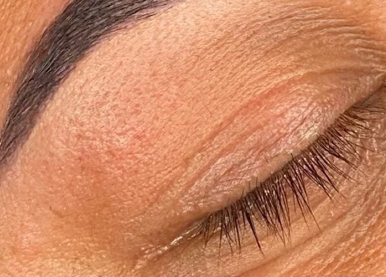 Close-up of beautifully shaped eyebrow at Thàvma Beauty, Mulgoa, New South Wales, AU.