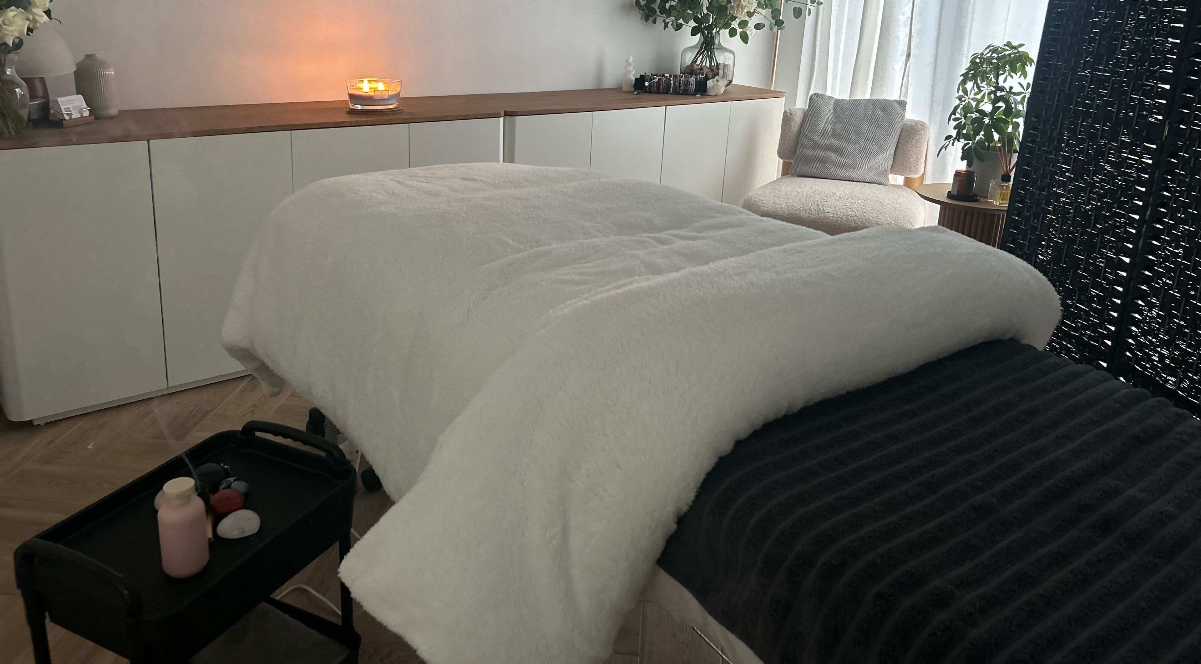 Relaxing massage table at The Reiki Room-Stanton Under Bardon, Markfield, England, GB, exuding tranquility.