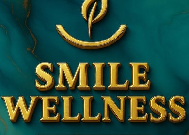 Logotipo dorado de Smile Wellness sobre fondo verde en Barcelona, Catalunya, ES.