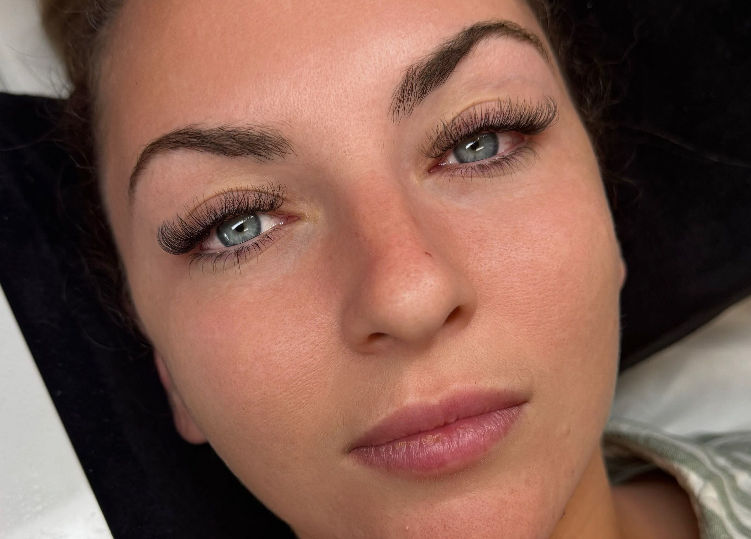 Close-up of enhanced eyelashes at Glowbykarla Beauty, Bradfield, New South Wales, AU.