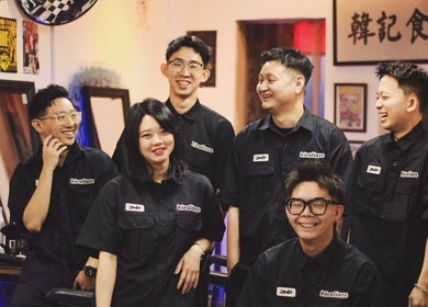 Friendly team at Sause Barbershop - Georgetown, George Town, Pulau Pinang, MY, laughing together.