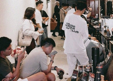 Customers at Sause Barbershop - Sungai Ara, Bayan Lepas, Pulau Pinang, MY enjoying a lively atmosphere.