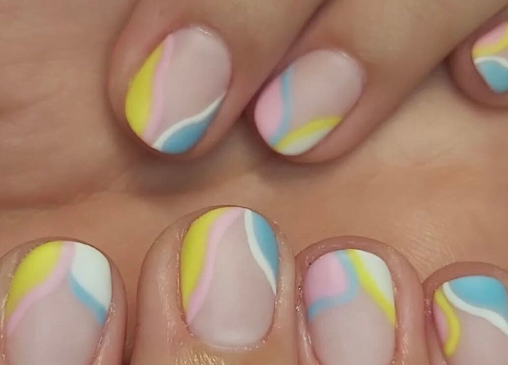 Colorful pastel nail art at Hands & Heals by Tanya, Hamilton, Ontario, CA.