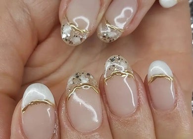 Elegant nail art design at Hands & Heals by Tanya, Hamilton, Ontario, CA.