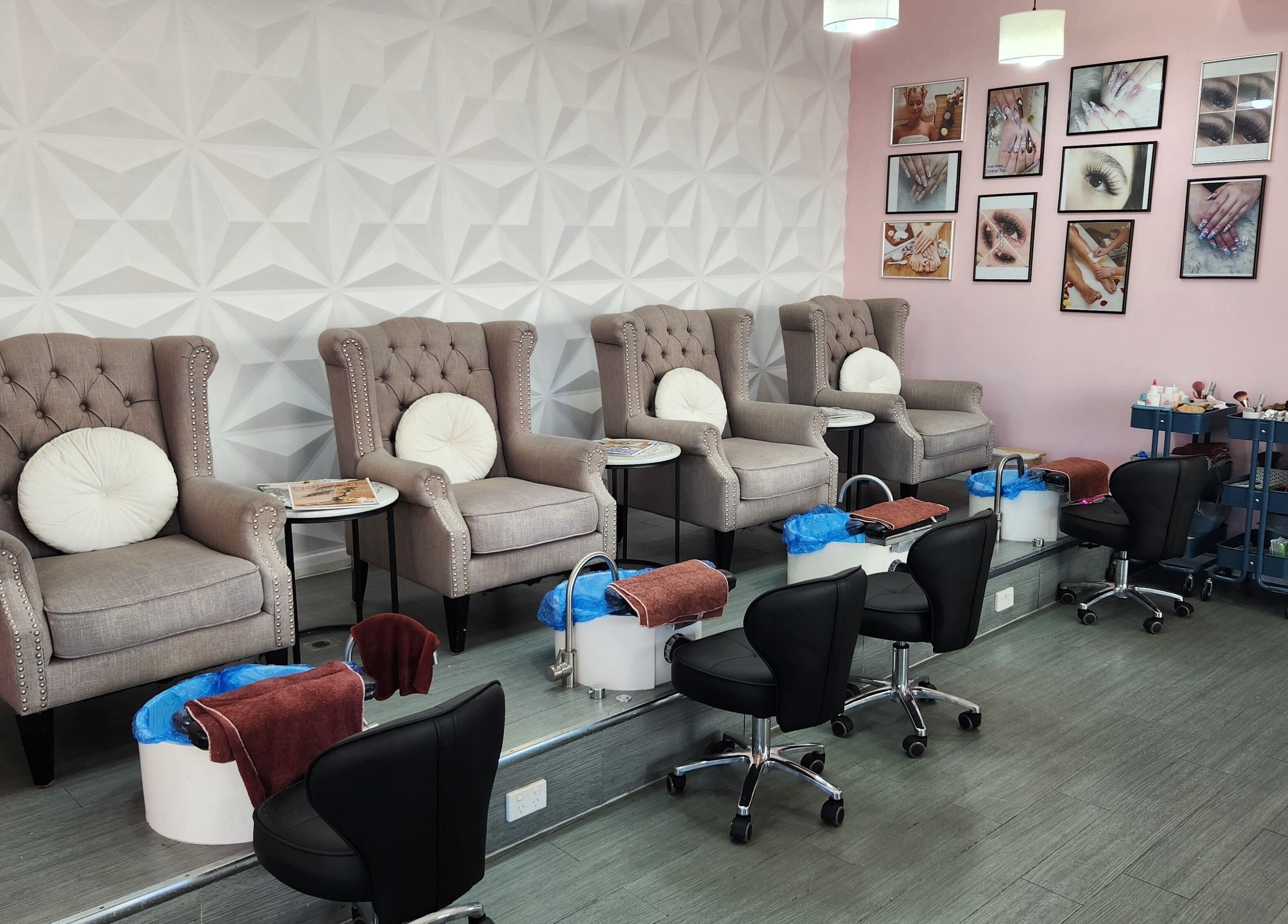 Luxurious pedicure chairs in Lunas Nails Palace, Walkerville, South Australia, AU, inviting relaxation and beauty.