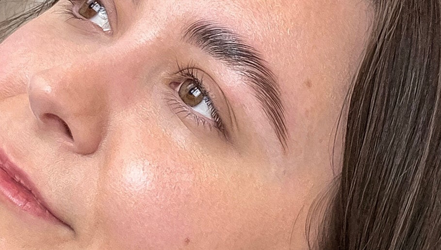 Close-up of glowing skin and perfect eyebrows at ND Beauty Space, Hamilton, Ontario, CA.