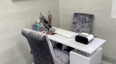 Chic nail station setup at Dee Beauty Salon, Eastleigh, England, GB, showcasing manicure essentials.