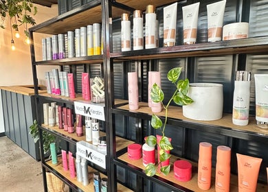 Product display at The Hair Company, Umhlanga, Kwazulu-natal, ZA showcasing premium hair care items.