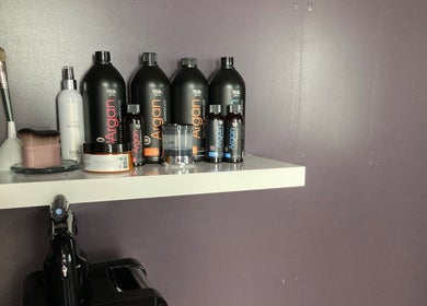 Shelf with Argan beauty products at Sugar Waxing & Electrolysis Studio, Auckland, Auckland, NZ.