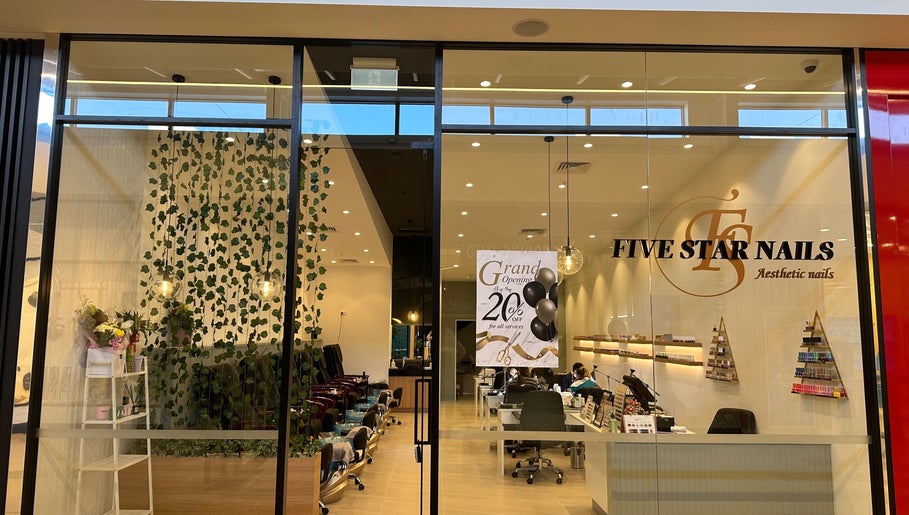 Entrance of Five Star Nails Aesthetic-Silverdale, Auckland, NZ, showcasing elegant decor and inviting ambiance.