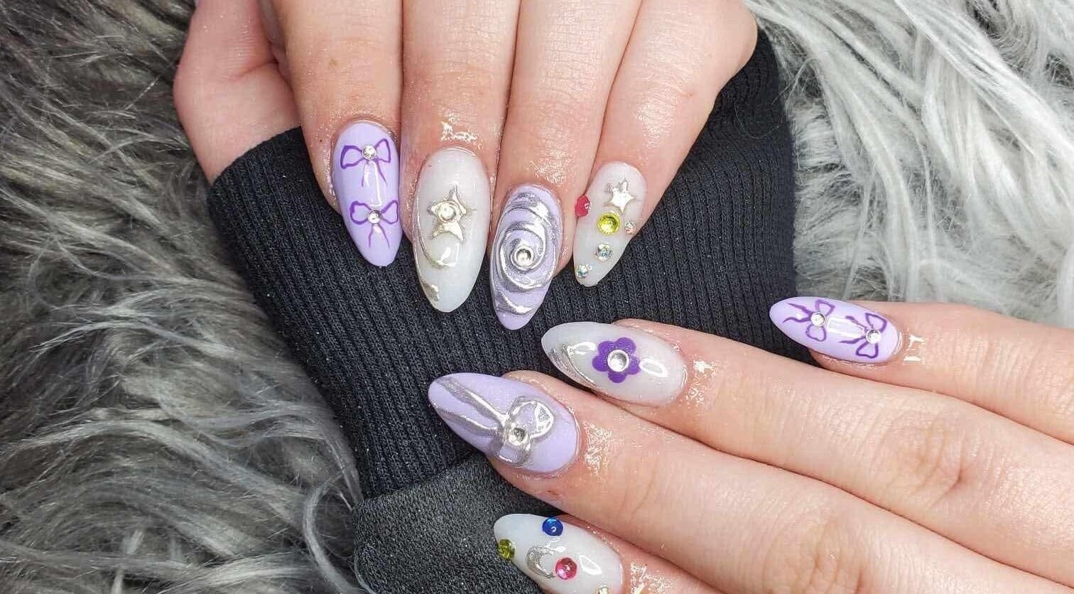 Stylish gemstone nail art at Five Star Nails Aesthetic-Silverdale, Auckland, Auckland, NZ.