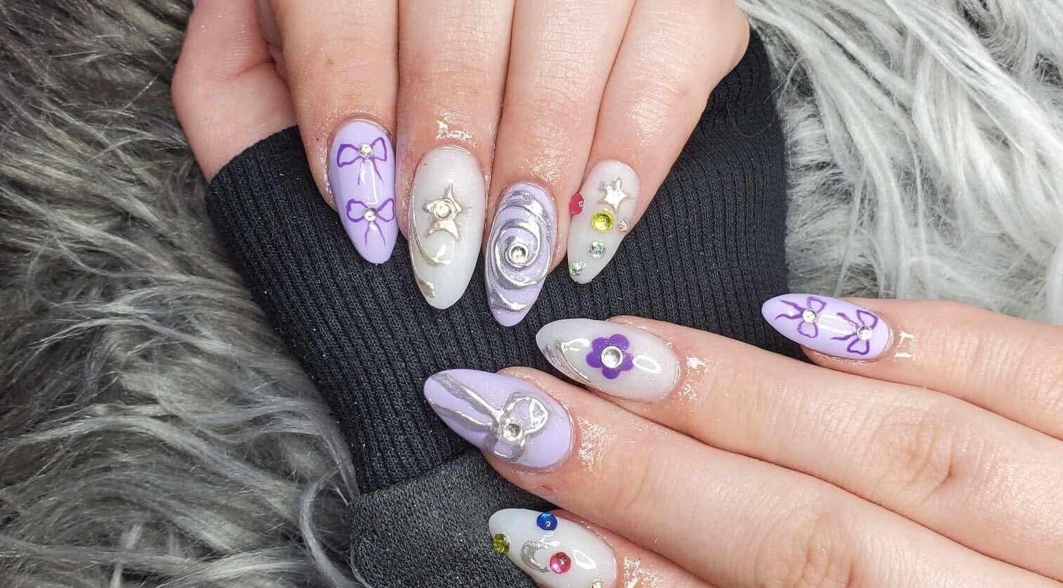 Stylish gemstone nail art at Five Star Nails Aesthetic-Silverdale, Auckland, Auckland, NZ.