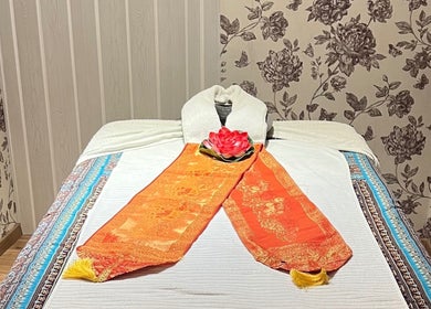 Massage table with elegant decor at Mint Thai Massage shop2 - Irányi utca 5, Budapest, Magyar, HU.